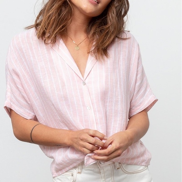 Rails Marley peach stripe button down tie front linen blend shirt Size Small - Picture 2 of 7